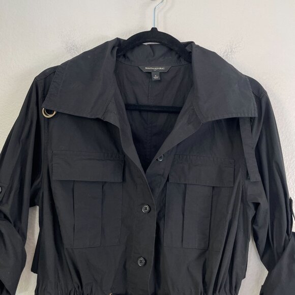 Banana Republic Womens Small Black Trench Back Shirt Dress Roll Tab Sleeve - Picture 13 of 16
